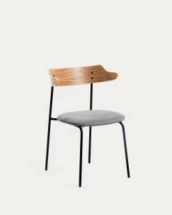 Olympia Stackable Chair In Oak Veneer And Steel With Black Finish | Kave Home