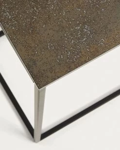 Rewena Porcelain Side Table In Brown With Black Steel Legs 45 X 30 Cm | Kave Home -Quality Furniture Store CC1199K09 1D01