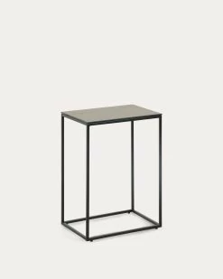 Rewena Porcelain Side Table In Brown With Black Steel Legs 45 X 30 Cm | Kave Home