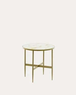 Elisenda Glass Side Table In White With Golden Steel Structure Ã 50 Cm | Kave Home