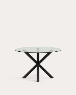Argo Round Glass Table With Steel Legs With Black Finish à 119 Cm | Kave Home