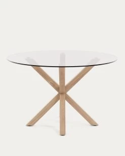 Argo Round Glass Table With Steel Legs With Wood-effect Finish à 119 Cm | Kave Home 13 Argo Round Glass Table With Steel Legs With Wood-effect Finish à 119 Cm | Kave Home -Quality Furniture Store CC1351C07 1V02