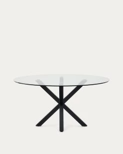 Argo Round Glass Table And Steel Legs With Black Finish à 150 Cm | Kave Home