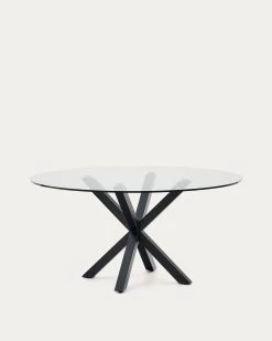 Argo Round Glass Table And Steel Legs With Black Finish Ã 150 Cm | Kave Home -Quality Furniture Store CC1353C07 1V02