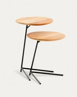Asha Set Of 2 Solid Acacia Wood And Steel Side Table Ã 40 Cm / Ã 40 Cm | Kave Home