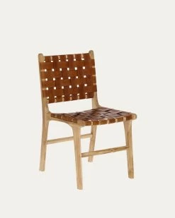Calixta Chair In Leather And Solid Teak | Kave Home