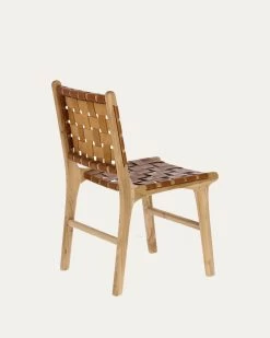 Calixta Chair In Leather And Solid Teak | Kave Home -Quality Furniture Store CC1949P10 1V03
