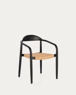 Nina Stackable Chair Solid Acacia Wood With Black Finish And Beige Paper Rope Seat FSC100% | Kave Home