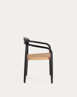 Nina Stackable Chair Solid Acacia Wood With Black Finish And Beige Paper Rope Seat FSC100% | Kave Home -Quality Furniture Store CC2034CP46 1V02