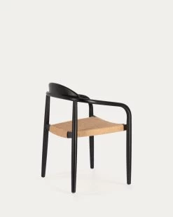 Nina Stackable Chair Solid Acacia Wood With Black Finish And Beige Paper Rope Seat FSC100% | Kave Home -Quality Furniture Store CC2034CP46 1V03