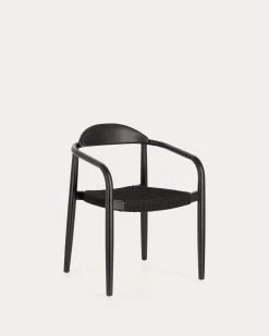 Nina Stackable Chair In Solid Acacia Wood With Black Finish And Black Rope Seat | Kave Home