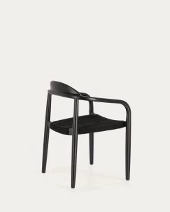 Nina Stackable Chair In Solid Acacia Wood With Black Finish And Black Rope Seat | Kave Home -Quality Furniture Store CC2034J01 1V03