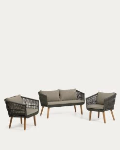 Inti 2 Seater Sofa With 2 Green Cord Armchairs 100% FSC | Kave Home