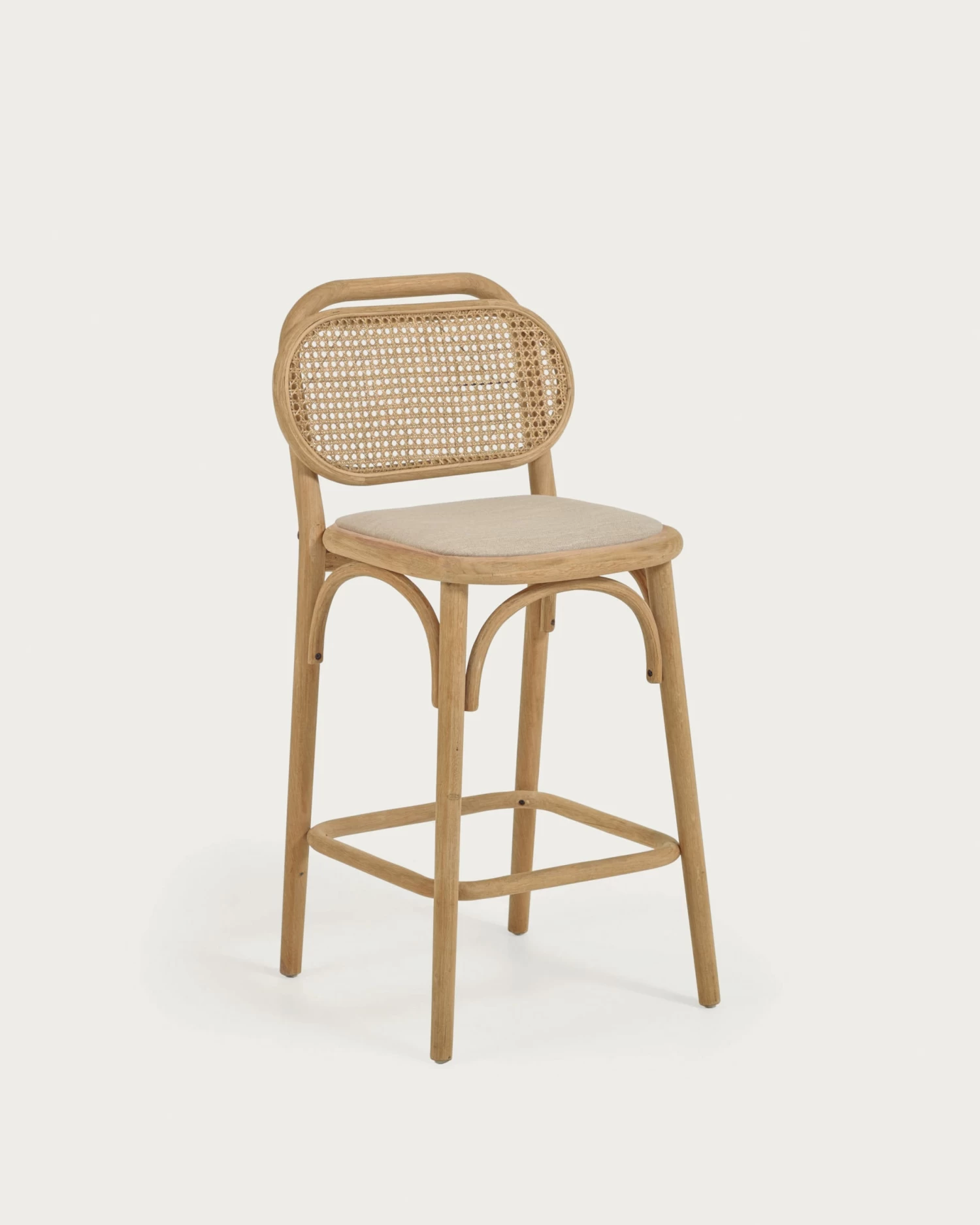 Doriane 65 Cm Height Solid Oak Stool With Natural Finish And Upholstered Seat | Kave Home 3 Doriane 65 Cm Height Solid Oak Stool With Natural Finish And Upholstered Seat | Kave Home