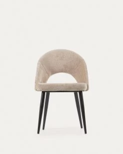 Beige Chenille Mael Chair With Steel Legs With Black Finish | Kave Home 20 Beige Chenille Mael Chair With Steel Legs With Black Finish | Kave Home -Quality Furniture Store CC2211BG12 1V04