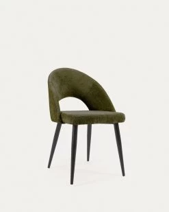 Green Chenille Mael Chair With Steel Legs With Black Finish | Kave Home