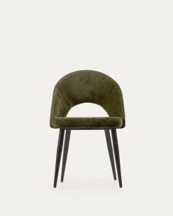 Green Chenille Mael Chair With Steel Legs With Black Finish | Kave Home 18 Green Chenille Mael Chair With Steel Legs With Black Finish | Kave Home -Quality Furniture Store CC2211BG19 1V04