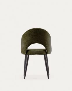 Green Chenille Mael Chair With Steel Legs With Black Finish | Kave Home 19 Green Chenille Mael Chair With Steel Legs With Black Finish | Kave Home -Quality Furniture Store CC2211BG19 1V05