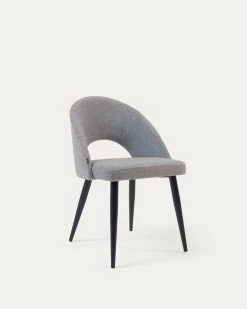 Grey Mael Chair With Steel Legs With Black Finish | Kave Home