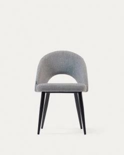Grey Mael Chair With Steel Legs With Black Finish | Kave Home 18 Grey Mael Chair With Steel Legs With Black Finish | Kave Home -Quality Furniture Store CC2211MN14 1V04