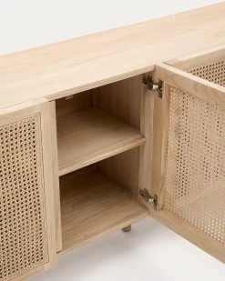 Rexit Sideboard With 4 Doors In Solid And Veneer Mindi Wood With Rattan 180 X 78 Cm | Kave Home -Quality Furniture Store CC2248FN46 1D01