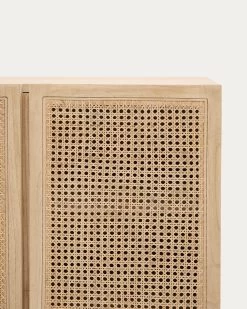 Rexit Sideboard With 4 Doors In Solid And Veneer Mindi Wood With Rattan 180 X 78 Cm | Kave Home -Quality Furniture Store CC2248FN46 1D02
