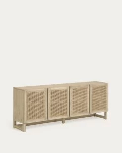 Rexit Sideboard With 4 Doors In Solid And Veneer Mindi Wood With Rattan 180 X 78 Cm | Kave Home