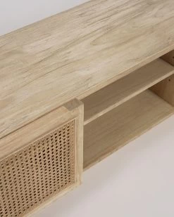 Rexit 3 Door Solid And Veneer White Cedarwood With Rattan 180 X 50 Cm | Kave Home -Quality Furniture Store CC2249FN46 1D01