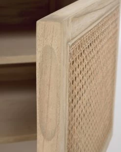 Rexit 3 Door Solid And Veneer White Cedarwood With Rattan 180 X 50 Cm | Kave Home -Quality Furniture Store CC2249FN46 1D03