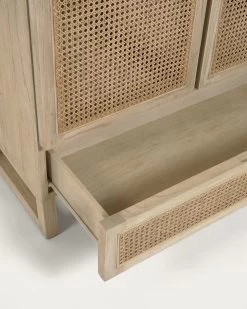 Rexit Solid Mindi Wood And Veneer Wardrobe With Rattan 90 X 160 Cm | Kave Home -Quality Furniture Store CC2250FN46 1D01