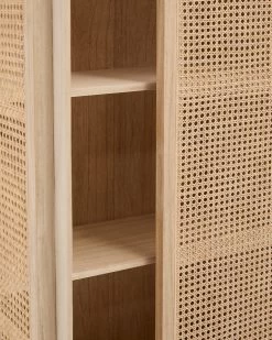 Rexit Solid Mindi Wood And Veneer Wardrobe With Rattan 90 X 160 Cm | Kave Home -Quality Furniture Store CC2250FN46 1D02