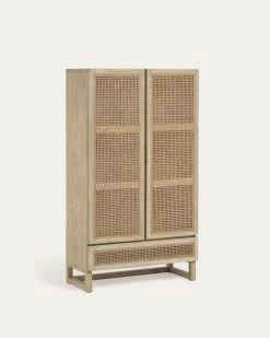 Rexit Solid Mindi Wood And Veneer Wardrobe With Rattan 90 X 160 Cm | Kave Home