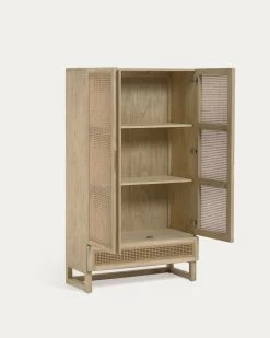 Rexit Solid Mindi Wood And Veneer Wardrobe With Rattan 90 X 160 Cm | Kave Home -Quality Furniture Store CC2250FN46 1V02