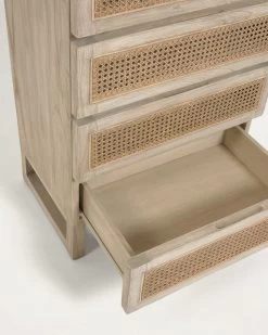 Rexit Solid Mindi Wood And Veneer Chest Of 5 Drawers With Rattan 60 X 113 Cm | Kave Home 10 Rexit Solid Mindi Wood And Veneer Chest Of 5 Drawers With Rattan 60 X 113 Cm | Kave Home -Quality Furniture Store CC2252FN46 1D01