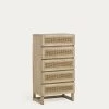Rexit Solid Mindi Wood And Veneer Chest Of 5 Drawers With Rattan 60 X 113 Cm | Kave Home -Quality Furniture Store CC2252FN46 1V01