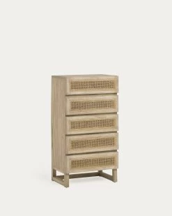 Rexit Solid Mindi Wood And Veneer Chest Of 5 Drawers With Rattan 60 X 113 Cm | Kave Home