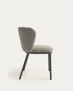 Ciselia Chair With Light Grey Shearling And Black Metal | Kave Home -Quality Furniture Store CC3000J14 1V02
