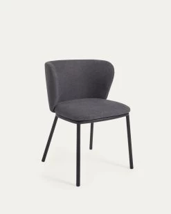 Ciselia Chair In Dark Grey Chenille And Black Steel | Kave Home