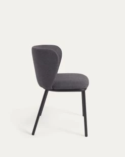 Ciselia Chair In Dark Grey Chenille And Black Steel | Kave Home -Quality Furniture Store CC3000KY15 1V02