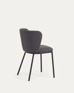 Ciselia Chair In Dark Grey Chenille And Black Steel | Kave Home -Quality Furniture Store CC3000KY15 1V03