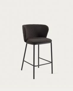 Ciselia Stool With Black Shearling And Black Metal Height 65 Cm | Kave Home