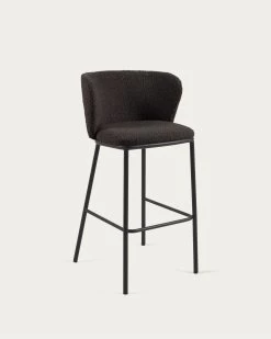 Ciselia Stool With Black Shearling And Black Metal Height 75 Cm | Kave Home