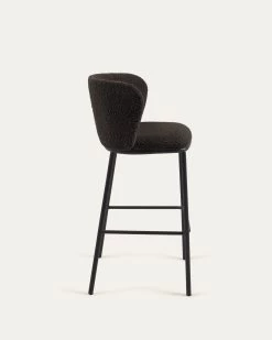 Ciselia Stool With Black Shearling And Black Metal Height 75 Cm | Kave Home -Quality Furniture Store CC3001J01 1V02