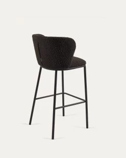 Ciselia Stool With Black Shearling And Black Metal Height 75 Cm | Kave Home -Quality Furniture Store CC3001J01 1V03