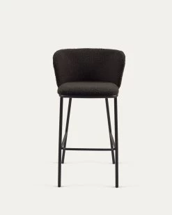 Ciselia Stool With Black Shearling And Black Metal Height 75 Cm | Kave Home -Quality Furniture Store CC3001J01 1V04