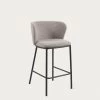Ciselia Stool With Light Grey Shearling And Black Metal Height 65 Cm | Kave Home -Quality Furniture Store CC3001J14H 1V01