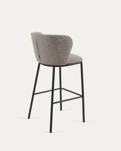Ciselia Stool With Light Grey Shearling And Black Metal Height 75 Cm | Kave Home -Quality Furniture Store CC3001J14 1V03