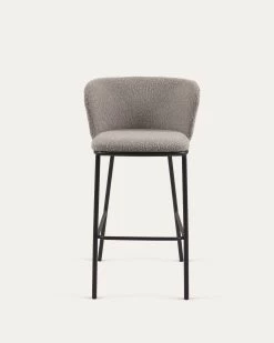 Ciselia Stool With Light Grey Shearling And Black Metal Height 75 Cm | Kave Home -Quality Furniture Store CC3001J14 1V04