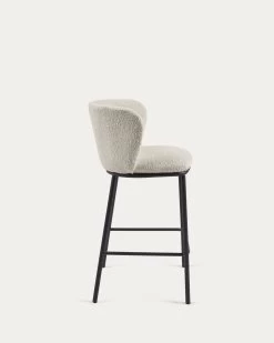 Ciselia Stool With White Fleece And Black Metal Height 65 Cm | Kave Home -Quality Furniture Store CC3001J33H 1V02