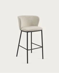 Ciselia Stool With White Fleece And Black Metal Height 75 Cm | Kave Home